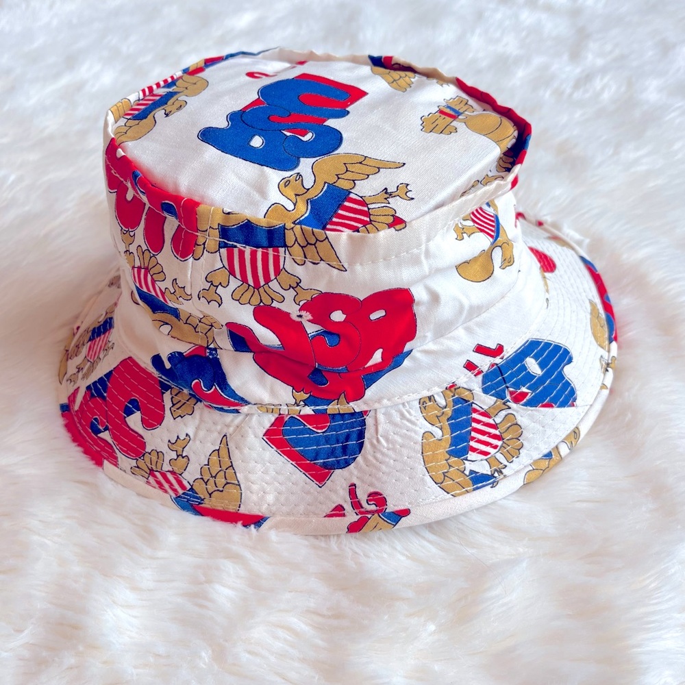 Vintage YR USA Eagle 1776 America 4th of July Roll Up Bucket Hat Medium